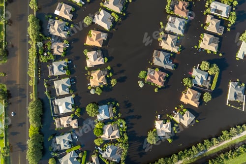 Preview: Flooded residential area with underwater houses from hurricane