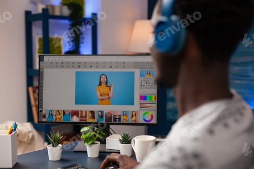 Preview: Photographer editor editing photos using retouching software