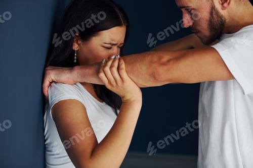 Preview: Violent aggressive young man beats his girlfriend at home