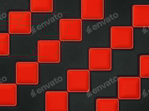 Preview: Black Stitched leather background with red rhombuses