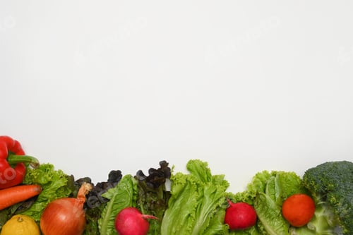 Preview: Organic vegetables on white background. Healthy eating, vegetarian food and nutrition concept.