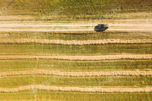 Preview: Aerial View Of Renault Duster Car SUV Parked Near Countryside Road In Summer Field Rural Landscape