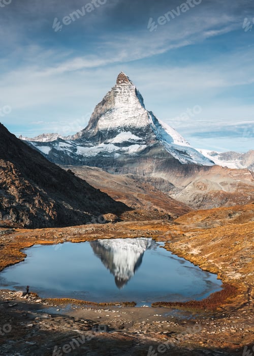 Preview: Riffelsee lake and Matterhorn mountain reflection at Switzerland
