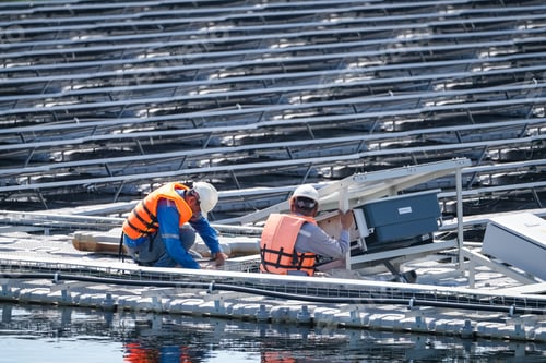 Preview: Floating solar photovoltaic panels at sustainable electrical power plant