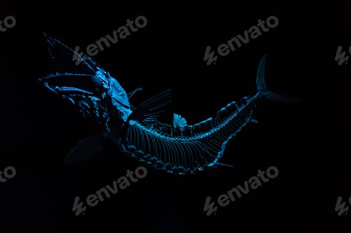 Preview: Blue outline of a deep-water fish isolated on the black background