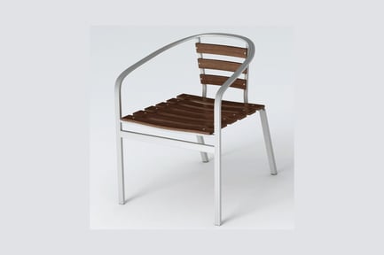 Preview: Chair with curved metal frame and slatted wood seat