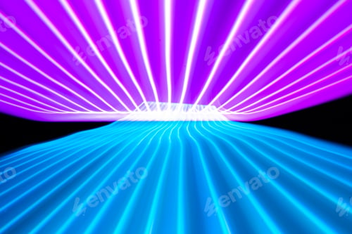 Preview: Neon technology stripes. Digital blue and pink lines on black background.