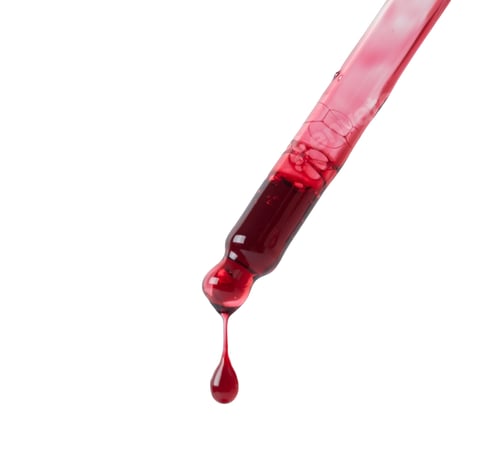 Preview: Cosmetic serum pipette with a red drop aha bha asids close up on white isolated background