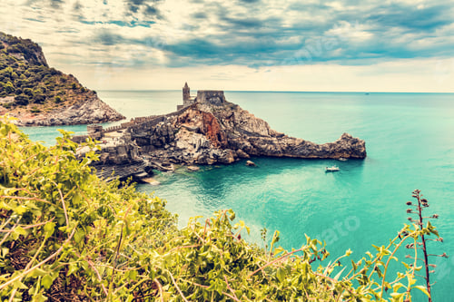 Preview: Porto Venere, Italy with church of St. Peter on cliff.