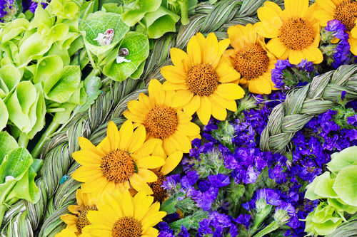 Preview: Colorful flowers background. Top view