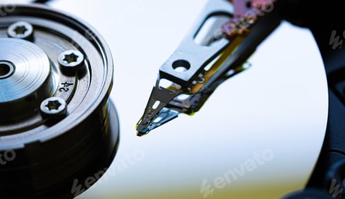 Preview: Macro Close up of inside of magnetic Hard Disc Drive
