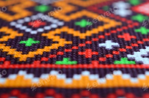 Preview: Traditional Ukrainian folk art knitted embroidery pattern on textile fabric