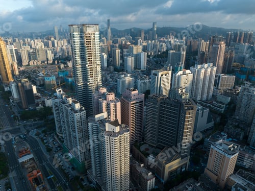Preview: Shenzhen ,China - Circa 2022: Aerial view of landsccape in Shenzhen city, China