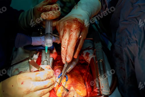 Preview: Surgeon during an operation on the open heart chest during heart surgery