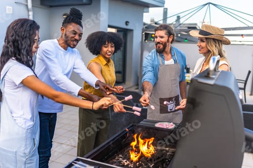 Preview: Friends roasting marshmallows at rooftop barbecue party