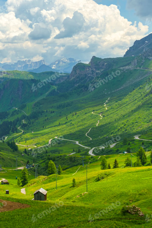 Preview: Mountain landscape along the road to Pordoi pass, Dolomites