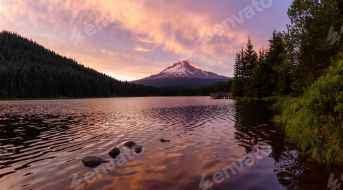 Preview: Landscape View of Mt Hood. American Nature Background