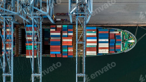 Preview: Aerial top view container cargo ship in import export business commercial trade logistic