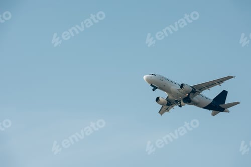 Preview: Flight departure of airplane in clear sky with copy space
