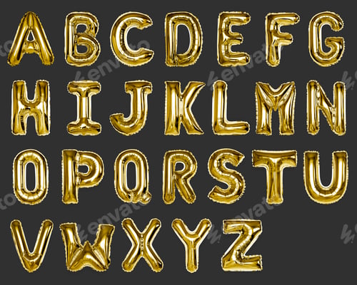 Preview: Set of gold capital A-Z alphabet balloons