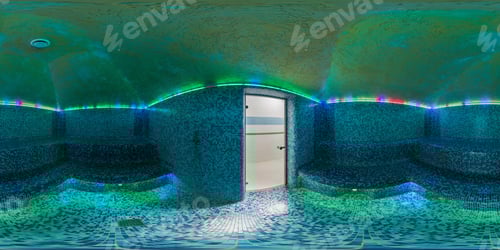 Preview: panorama 360 angle view in modern batroom turkish hammam in elite sport complex equirectangular