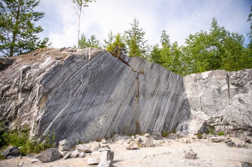 Preview: A quarry for the extraction of marble. A rock made of marble. Pyramids of stones
