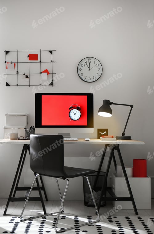 Preview: Modern computer on desk in room. Home workplace