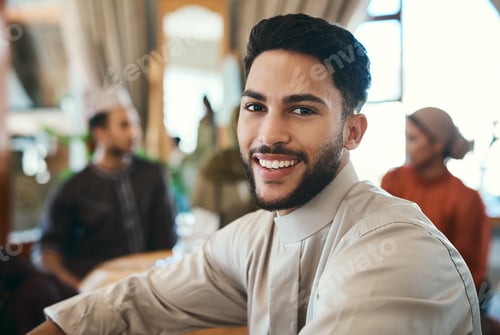 Preview: Shot of a young businessman spending time with his family during ramadan