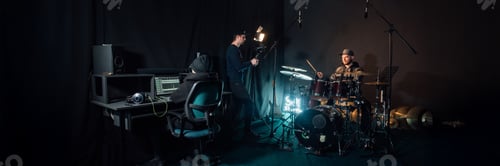 Preview: Musicians Recording in Studio Wide Banner with Copy Space