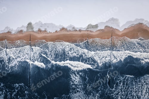 Preview: Aerial view of snowy beach at winter Baltic sea.