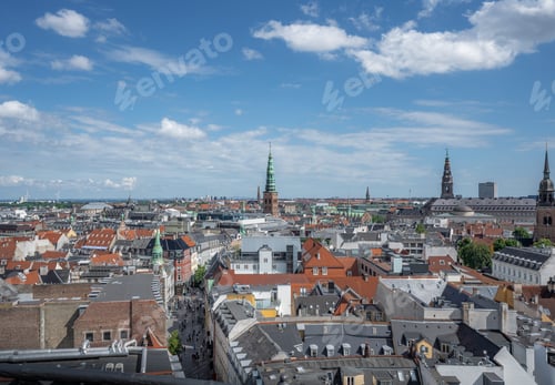 Preview: Aerial view of Copenhagen City and Kobmagergade pedestrian shopping street - Copenhagen, Denmark