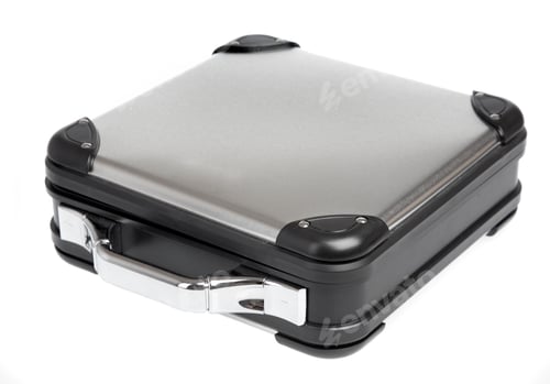 Preview: Metal suitcase on a white background