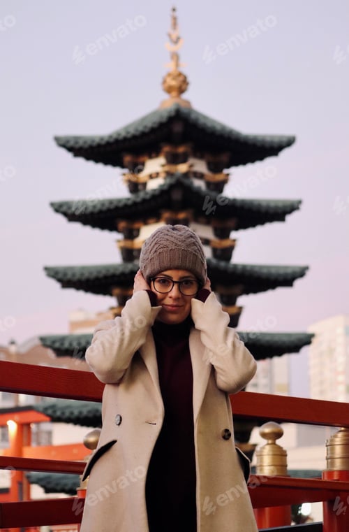 Preview: Girl with cold and a beautiful view background