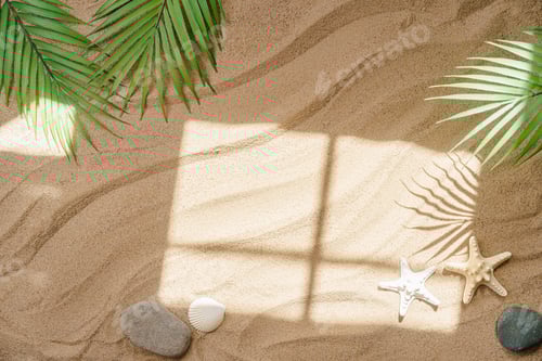 Preview: starfishes and sea shells on sand