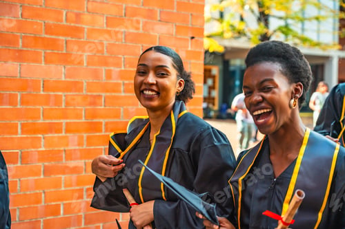 Preview: Happy young women graduating celebrating achievement at university