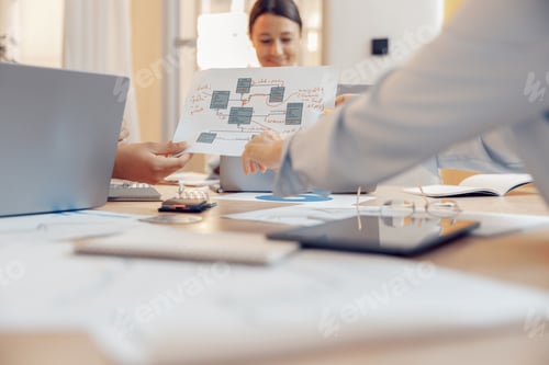Preview: Close up of business team working with documents during meeting in office