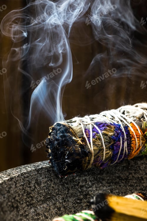 Preview: Smudge Ritual Burning Sage Stick. Spiritual Meditation and Yoga Ritual