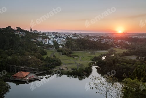 Preview: Aerial view of Tangua Park and Curitiba City at sunset - Curitiba, Parana, Brazil