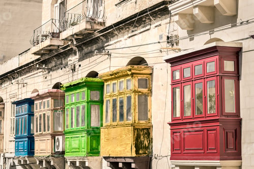 Preview: Vintage view of typical buildings balconies in La Valletta