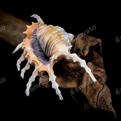 Preview: Scorpion Conch Shell on Wood black background