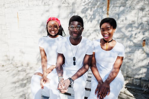 Preview: Stylish african american friends in white