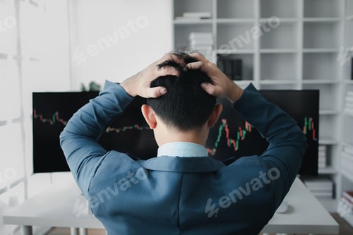Preview: Stock investor stressed due to falling stocks, businessman is trading stocks for profit, stock marke