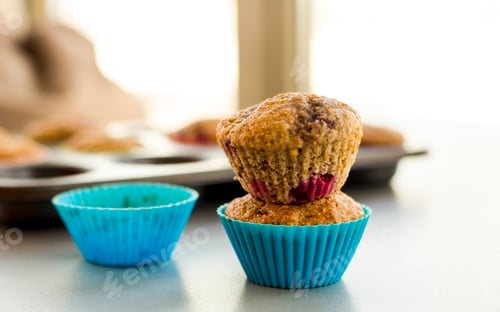 Preview: Stack of Muffins with Blue Baking Cup Liners