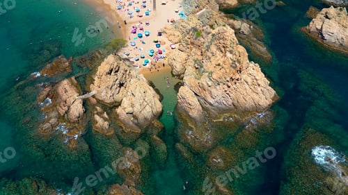 Preview: Aerial view of Tossa de Mar beach, in Gerona province, Catalonia, Spain. Platja de la Mar Menuda