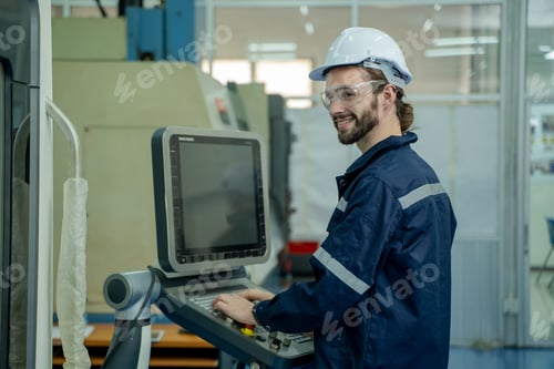 Preview: Engineer are controller with CNC machine in smart factory,Programming machine for productivity.