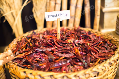 Preview: Dried chilis in a large basket