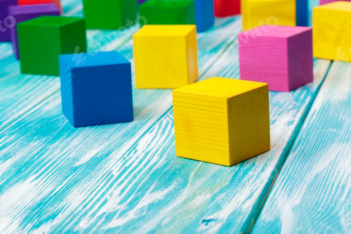 Preview: toy blocks heap, multicolor wooden bricks stack