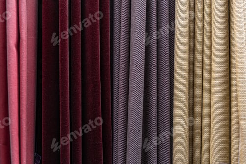 Preview: Set of multi-colored dense fabrics of uniform texture.