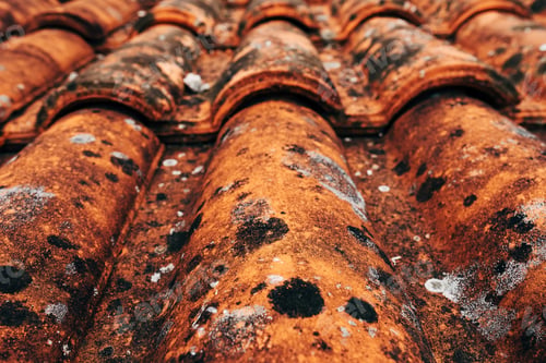 Preview: Closeup of old rustic terracotta roof tiles pattern as background