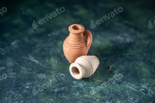 Preview: front view little jugs on dark background cutlery food ancient color photo pot